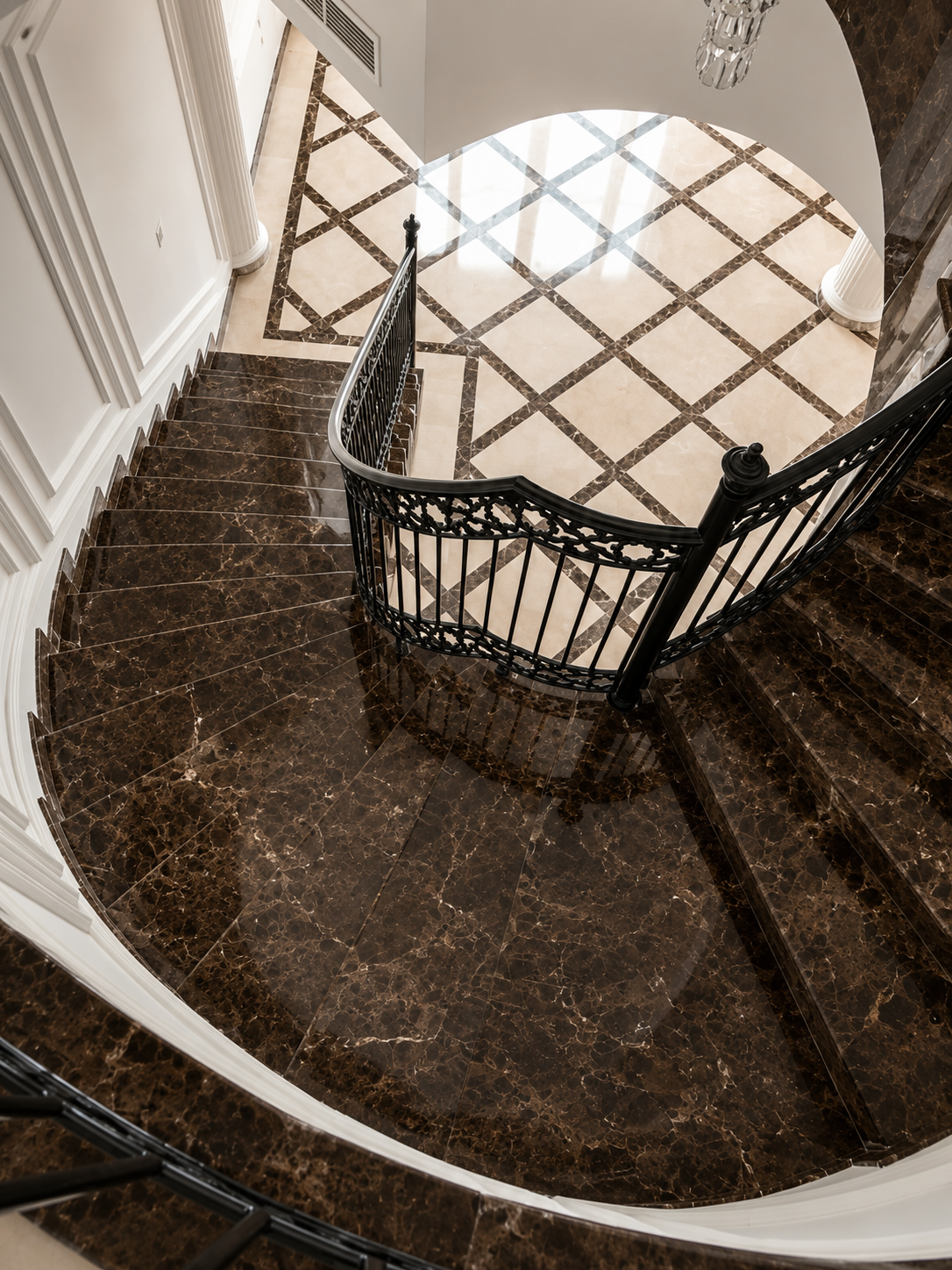 Tamkeen Marble staircase detail in a luxury residential interior
